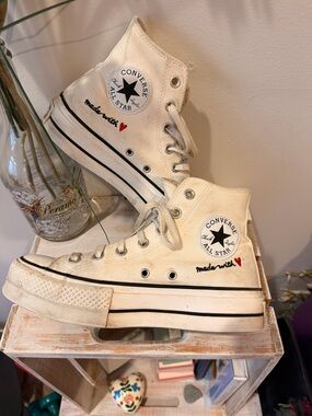 Converse Made with Love High Top Sneakers size 7 with Black and Red Accents